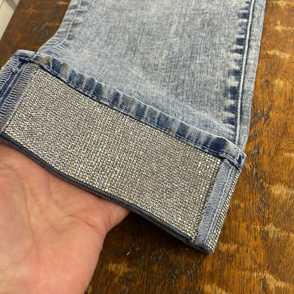 Karl Lagerfeld Paris rhinestone cuffed jeans, size 6P - Picture 2 of 6